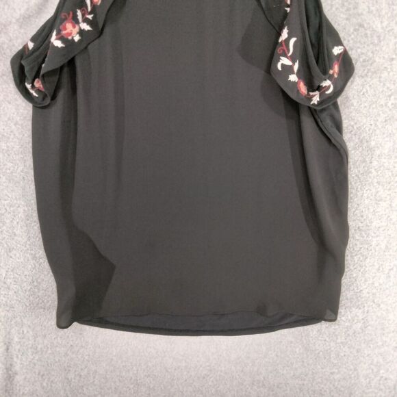 Ann Taylor LOFT Tank Top Womens Sz M Black Floral Embroidered Multicolor Ruffle - Picture 3 of 11